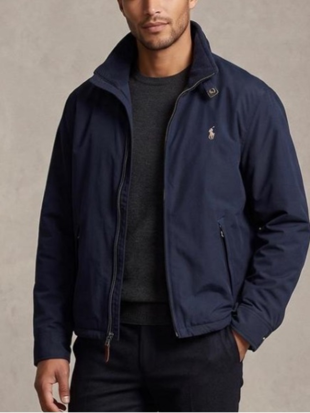 Polo Ralph Lauren Harrington Full Zip Jacket Fleece Lined Navy Blue Men's Large